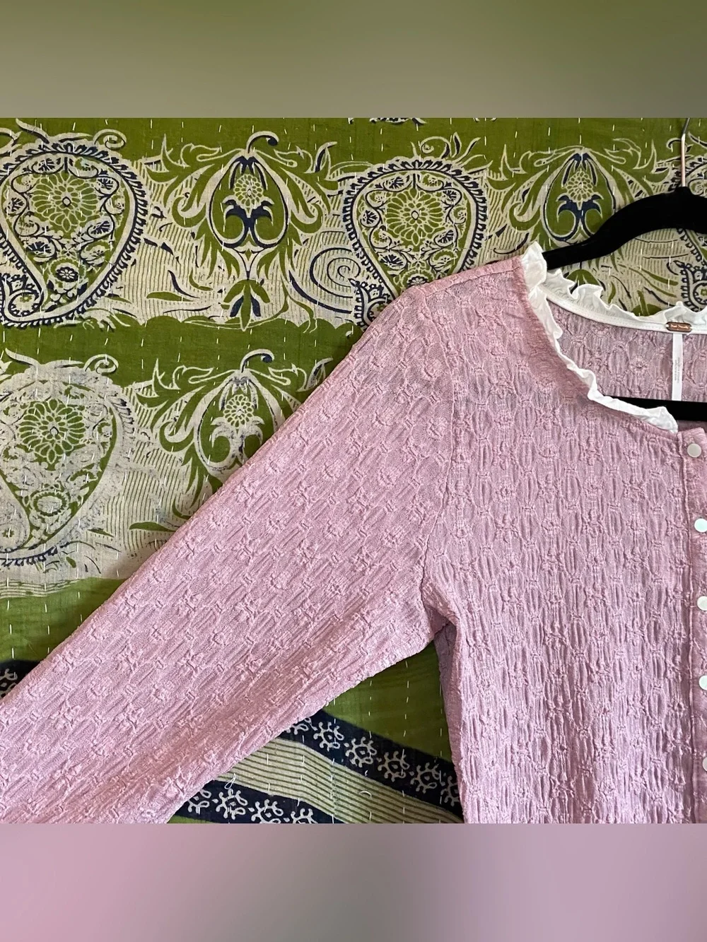 NWT Free People Mauve Blackbird Cardi Textured Ruffle-Trim Top Medium Balletcore - Picture 7 of 15
